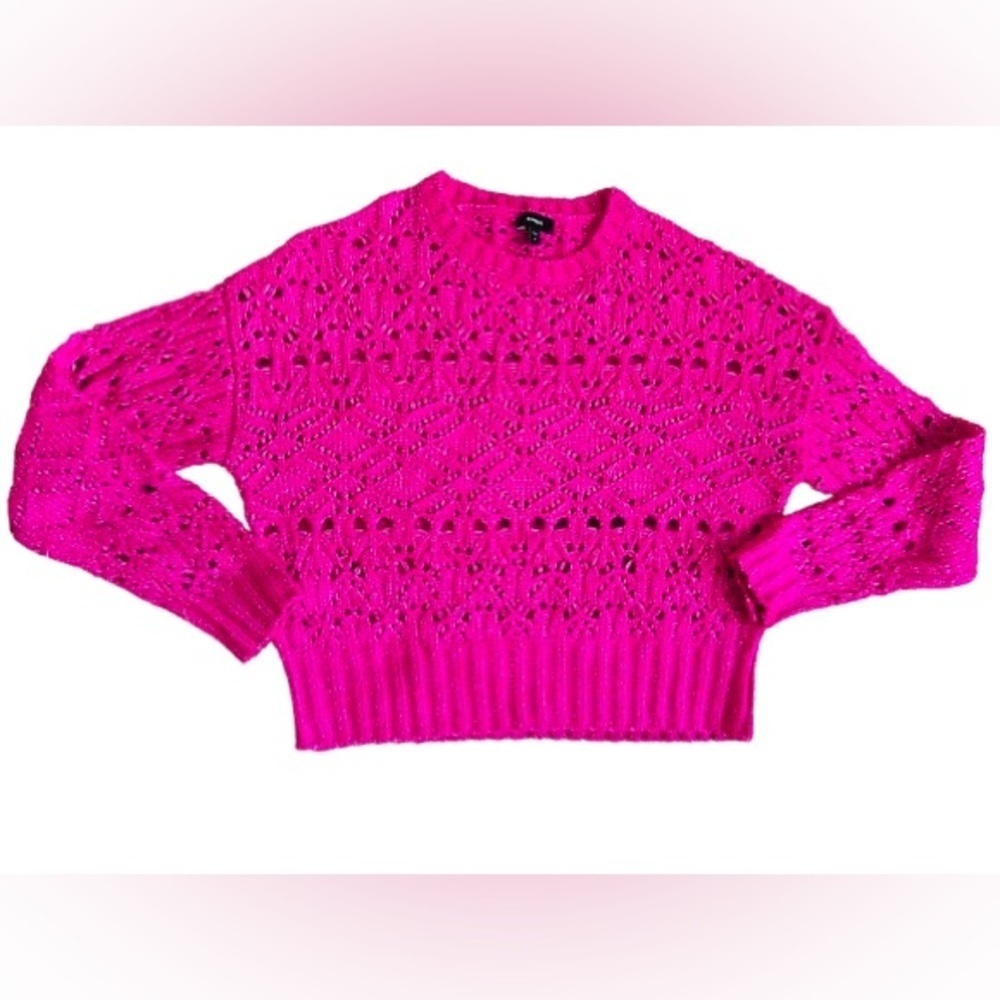 Express Hot Pink Open Knit Cropped Sweater
Size XS